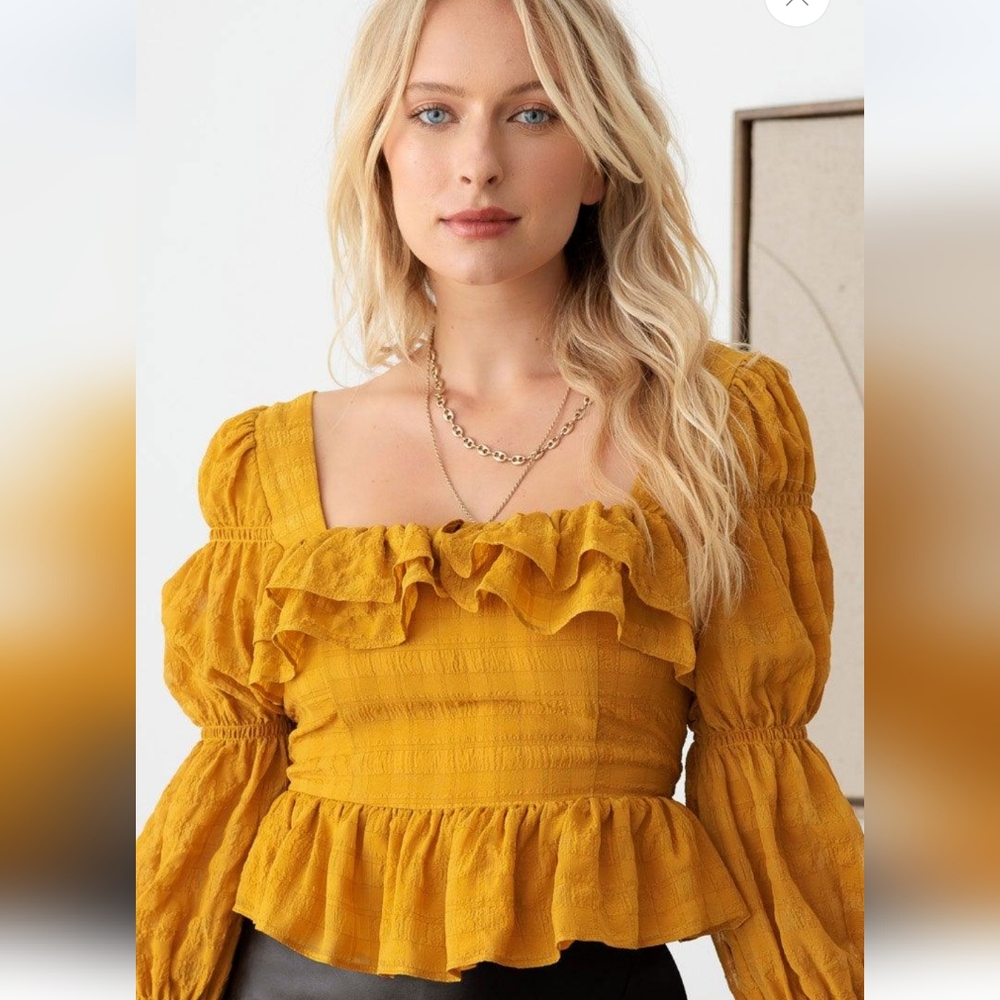 Boho shirred smocked Peplum top - Picture 5 of 7
